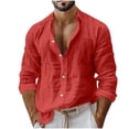 thumbnail image 2 of YTCAMLO 100%Cotton Men's Long Sleeve Shirt, Summer Casual Button Down Business Dress Shirts, Stretch Band Collar Textured Shirts, 2 of 8