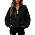 thumbnail image 5 of Horkkom Mock Neck Sweatshirt for Women Casual Trendy Drawstring Tops Quarter Zip Pullover Fall Sweatshirts L, 5 of 8