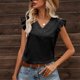 thumbnail image 3 of Tops sin mangas con volantes para mujer, colores puros, camisetas casuales con cuello en V para citas y compras, 3 of 5