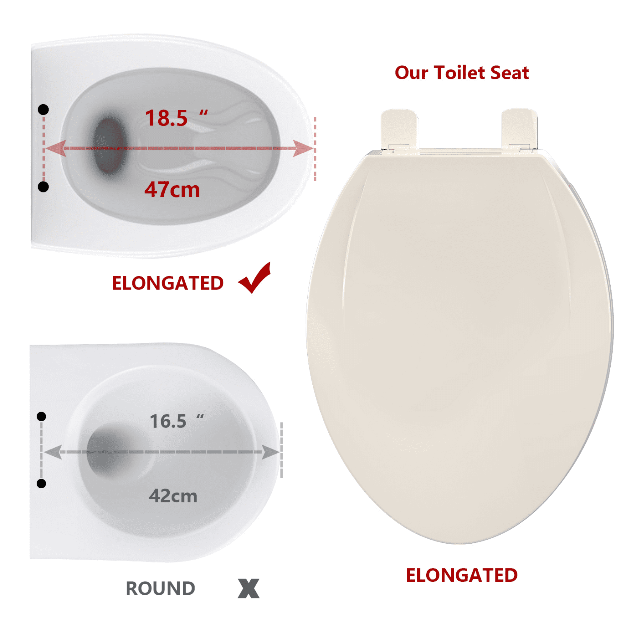 Elongated Toilet Seat, Slow Close Toilet Cover Seat for Easy Clean and Stain-Resistant, Plastic Toilet Seat with Cover, Quick-Release Hinges and Quick-Attach Hardware, Almond