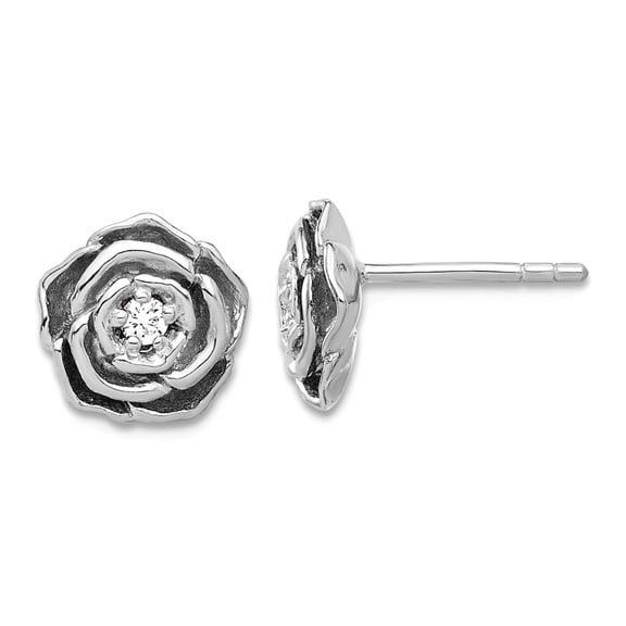 925 Sterling Silver Rhodium Plated Cubic Zirconia Flower Post Earrings 9.7x9.7mm Wide Stud Earring for Women