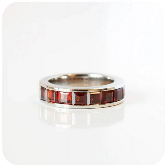 Garnet Wedding Half Eternity Band Ring Stacking Art Deco Anniversary Ring Gift For Her 925 Sterling Silver Gemstone Jewelry For Women Gift