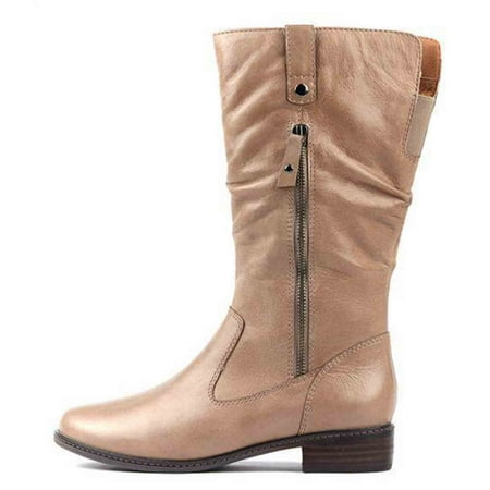

Cathalem Thigh High Wide Calf Boots for Women Women s Zipper Fashion Shoes Soild Color Round Toe Flat Boots for Women Mid Calf Khaki 8.5