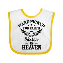 Inktastic Handpicked for Earth by My Sister in Heaven with Angel Wings Boys or Girls Baby Bib