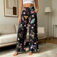 thumbnail image 2 of Arlun Floral Print Palazzo Pants for Women Summer Wide Leg Stretchy High Waist Flowy Pants 2026 Beach Vacation Bottoms Loose Comfortable Casual Trousers with Pockets 2-Black XXXL, 2 of 8
