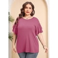 thumbnail image 4 of MODERN GOOSE Plus Size Clothes for Women Double Ruffle Short Sleeve Mauve 5X Tunic Shirt Summer Tops Loose Fitting Clothing, 4 of 11