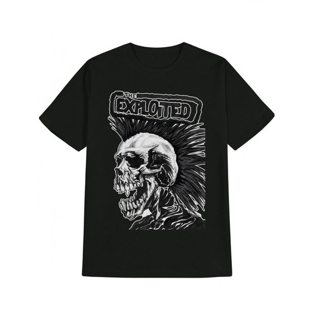 Men's Vintage Band Graphic Tee - Casual Crew Neck T-Shirt with "THE EXPLORED" Skull Print, Black Cotton, Machine Washable - Ideal Gift for Men, Casual Sporty Tee, Summer Gifts
