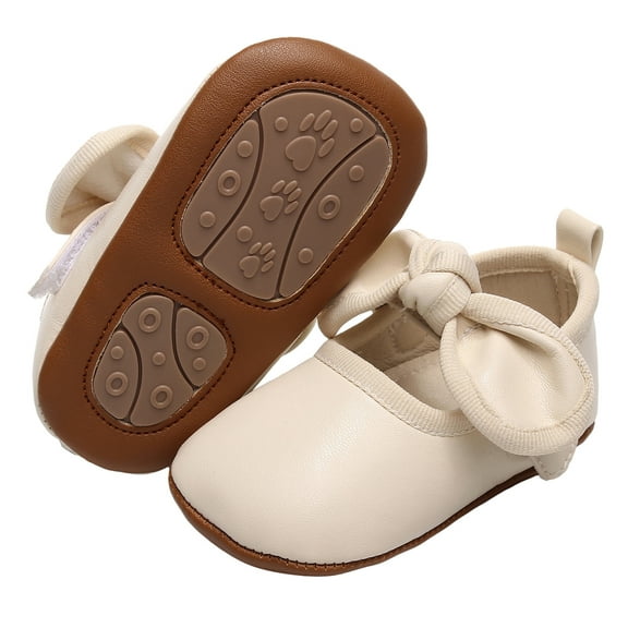 nvzhuang Baby Girl Dress Shoes Faux Leather Bowknot Flats Crib Shoes with Non-Slip Rubber Sole