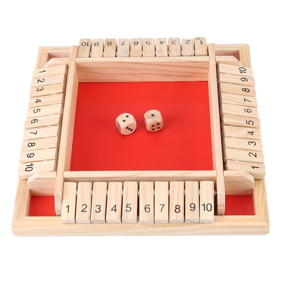 HLONK Wooden Flop Numbers Game 4 Player Wooden Off Box Dice Off Box Game Board Game Multiplayer Games for Families Elderly Parents 10 Numbers and 2 Dice Chess and Recreational Sporting G