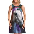 thumbnail image 1 of Fotbe Colorful Haired White Horse Vestido de Verano sin Mangas para Mujer – Vestido Midi Línea A, Estilo Camiseta Floral, Vestido Playero Casual y Fluido, 1 of 7