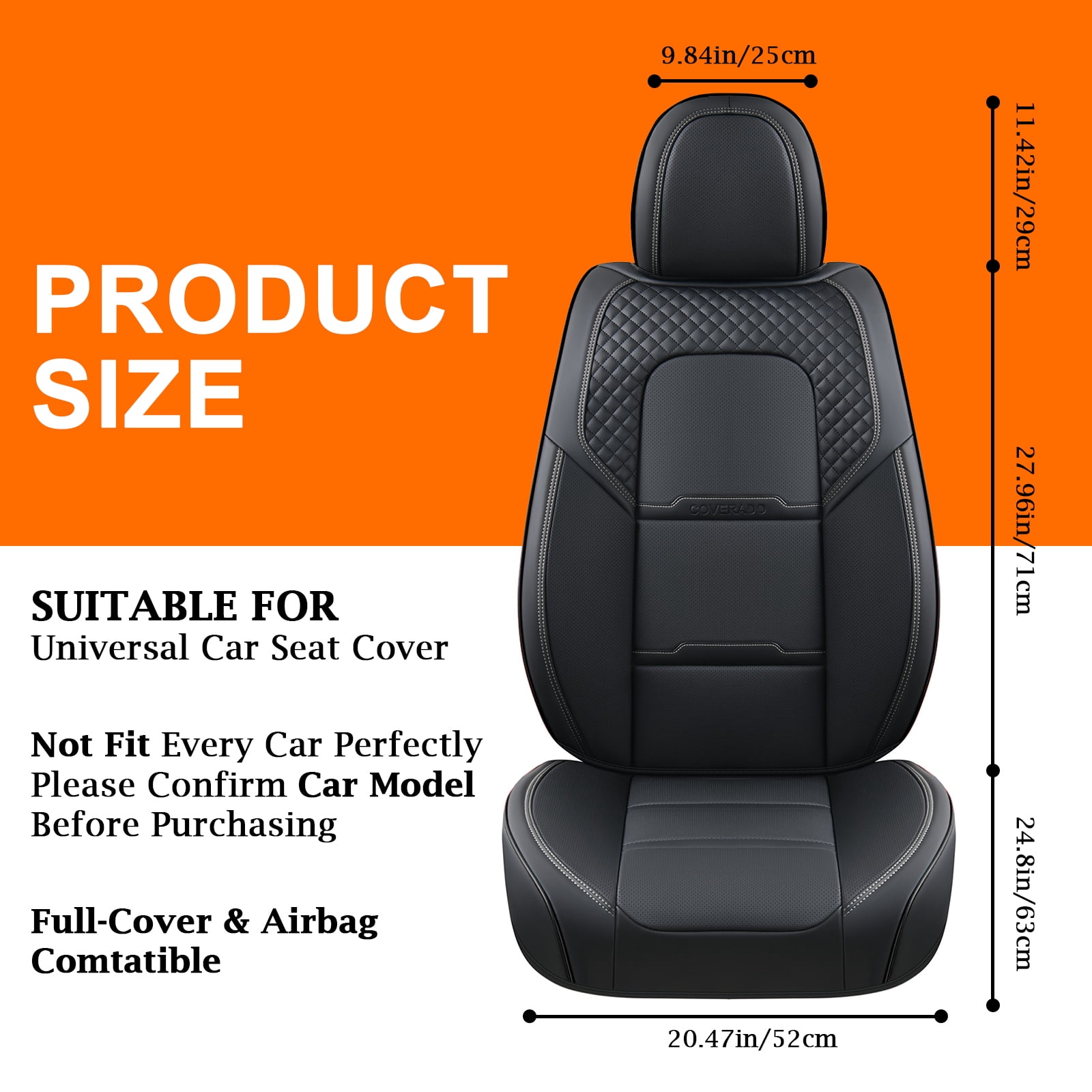 Coverado Car Seat Covers Full Set, Breathable Faux Leather Seat Protectors, Comfortable&Durable, Auto Cushion Universal Fit for Most Cars, Black