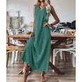 thumbnail image 6 of Summer Dresses for Women Cotton Linen Maxi Dress Casual Sleeveless Solid Long Sundress Lake Green M, 6 of 7