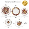 thumbnail image 5 of STP GOODS Morris' Garden Porcelain Dinnerware Set of 20 pcs Service for 4 Porcelain Dish Set Tableware Set Teacups with Saucer Plates and Bowls, Bordeaux and White, 5 of 19