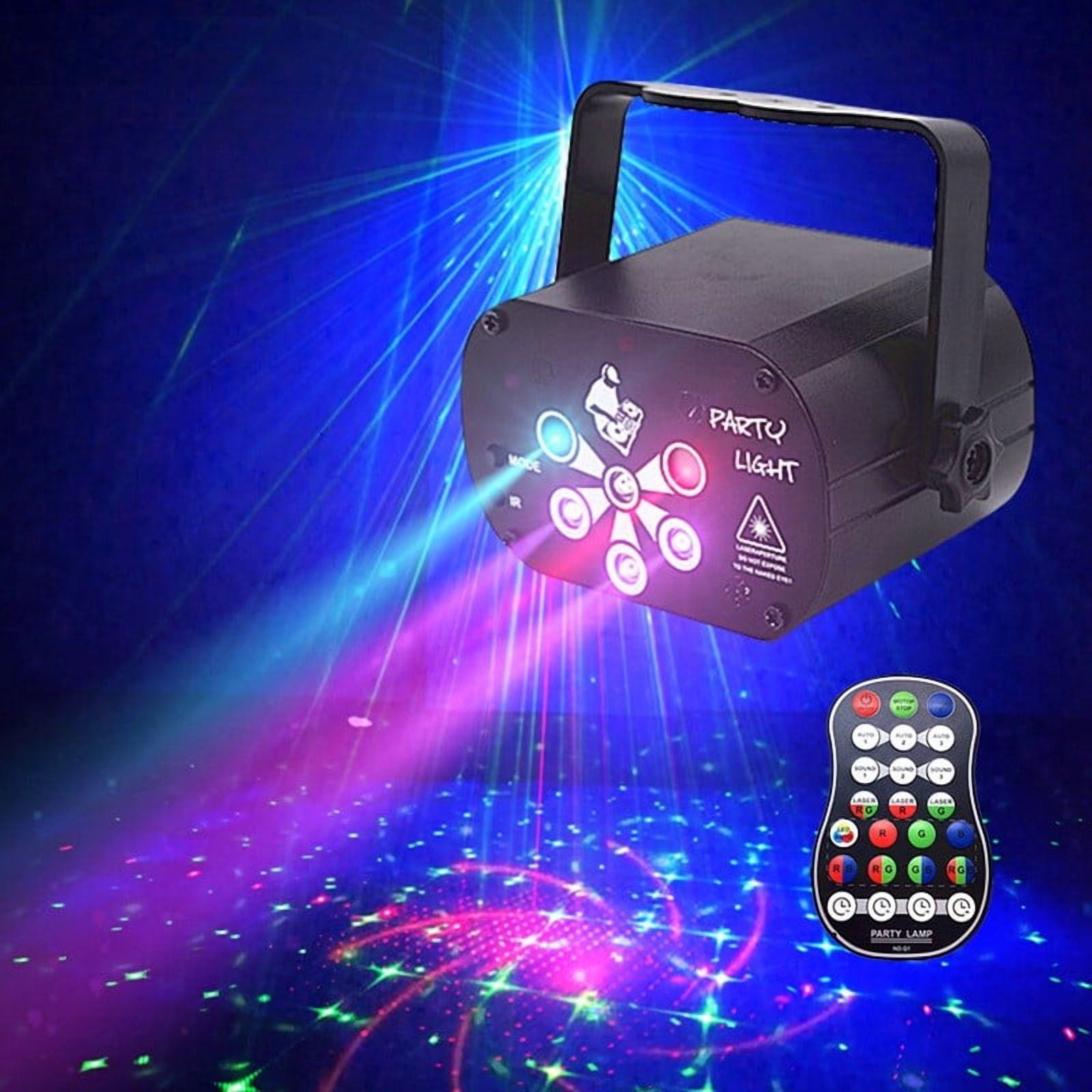 FZFLZDH 120 Pattern RGB Portable Led Stage Laser Light DJ KTV Projector Disco Lamp by Sound Activated Remote Control for Stage Lighting Christmas Parties(USB plug)