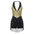 thumbnail image 3 of Yhong Women's Sparkly Sequins Tassel Latin Dance Dress Leotard Modern Jazz Ballroom Costume with Yellow M, 3 of 7
