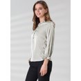 thumbnail image 2 of Blusa de satén de oficina Allegra K con botón de puño elástico y cuello con volantes para mujer gris XS, 2 of 6