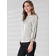 thumbnail image 2 of Blusa de satén de oficina Allegra K con botón de puño elástico y cuello con volantes para mujer gris XS, 2 of 6