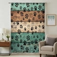 thumbnail image 2 of Teal Green Brown Semi Sheer Curtains Drapes for Living Room, Bedroom, French Doors Window 63 Inches Long, Farmhouse Dog Paw Vintage Rod Pocket Chiffon Curtain Drapery Voile Draperies Panel, 2 of 8