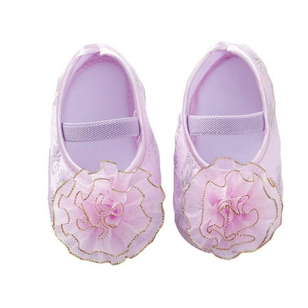 

DNDKILG Infant Baby Girl Dress Mary Jane Flats Newborn Flower Elastic Spring Summer Fall First Walkers Shoes Purple 0-12M
