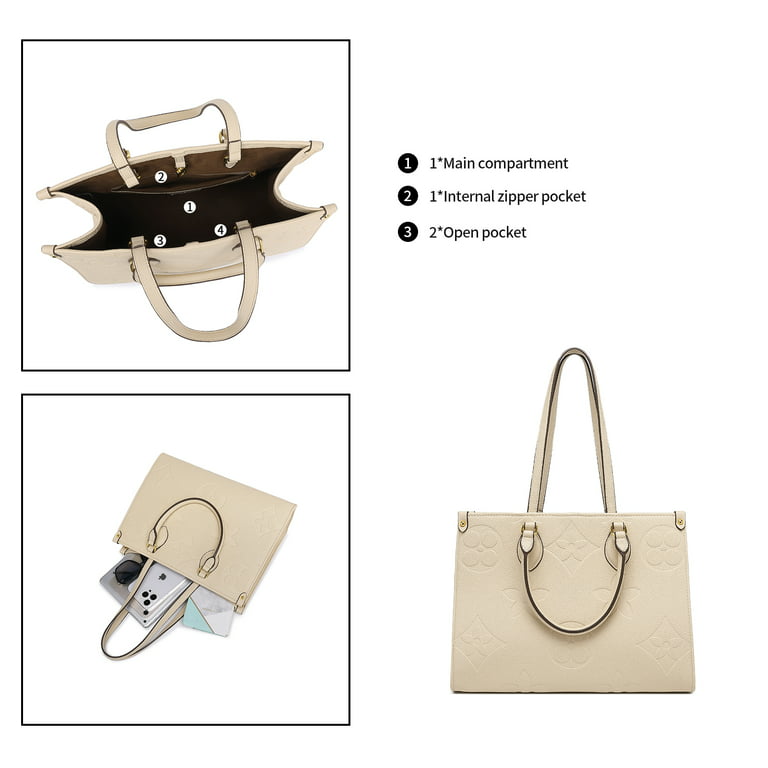 Mila Kate Top Handle Tote Bags for Women Designer Inspired Shoulder  Handbags. Embossed Flower Shape Beige Color. MediumSize: 13.5 x 10.3 x 5.5  Inches. 