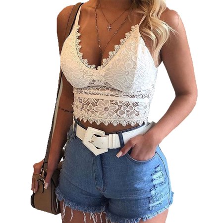 

Women Vest Crop Wireless Bra Sexy Lace V-Neck Camisole Bralette Cami Tank