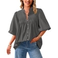 thumbnail image 1 of Blusa PRETTYGARDEN para mujer, verano 2025, manga corta, gris, 1 of 8
