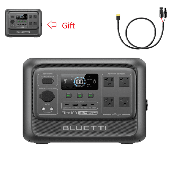 BLUETTI Elite 100 V2 Portable Solar Generator, 1024Wh LFP Battery, 1800W AC Output, Compact Backup Power for Camping and Home
