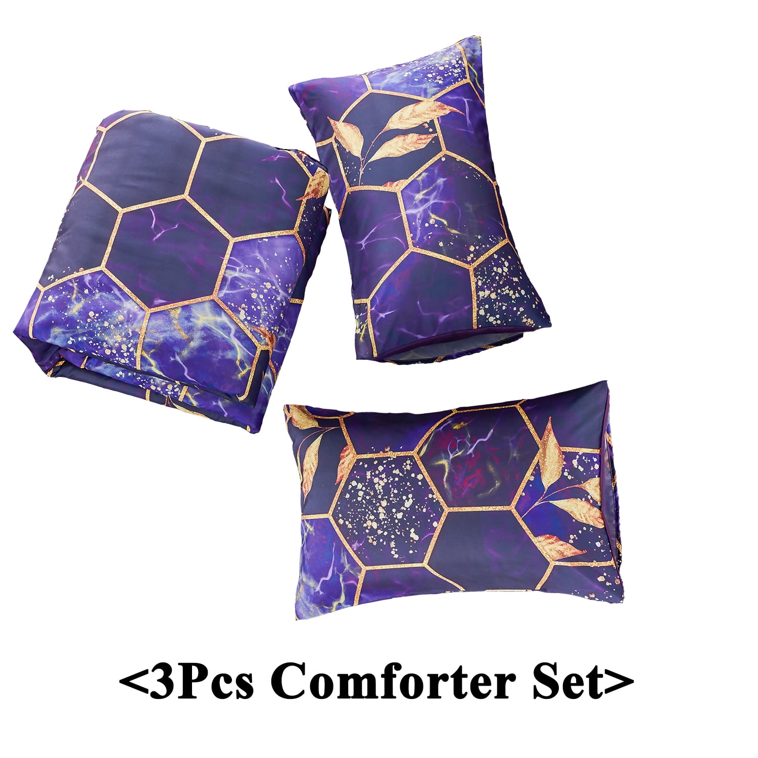 RYNGHIPY Cal King Comforter Set for Men Purple Marble Leaf 3Pcs Bedding Set Boho Geometric Marble Quilt Set with Pillowcases (Purple, Cal King)