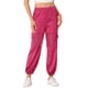 thumbnail image 1 of Pantalones cargo elásticos de malla para mujer de cintura alta, estilo holgado, color rosa intenso, talla XL, 1 of 6