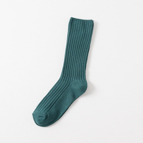 suxuMhao Socks, 5 Pairs Cotton Socks - Stacked Socks with Double Needle Craft, Autumn and Winter Socks for Warmth, Calf Socks with Comfortable Fit, One Size Fits Most, Dark Green Color