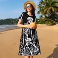 thumbnail image 4 of Gukieu Vintage Black white Plant skull Print Women's Short Sleeve Dress, Elastic Waistband A-line with Pockets Summer Dress, Suitable for Daily Leisure, Work, Vacation, 4 of 6