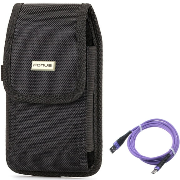 10ft USB-C Cable w Case Belt Clip for Samsung Galaxy A73 5G,A53 5G,A33 5G,A13 5G,A03s Phones - Purple Type-C Charger Cord Power, Rugged Holster Canvas Cover