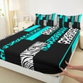 thumbnail image 3 of Manfei Chic Leopard Print Full Size Sheets for Female, Cheetah Zebra Animal Bed Sheets, Black Cyan Geometric Sheet Sets, Lightweight Room Decor, 4-Piece, 3 of 7