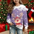 thumbnail image 2 of Zylarhe Girls Hoodies & Sweatshirts Cartoon Deer Head Long Sleeve Crew Neck Christmas Sweatshirt for Girls 3-4 Years Purple, 2 of 4