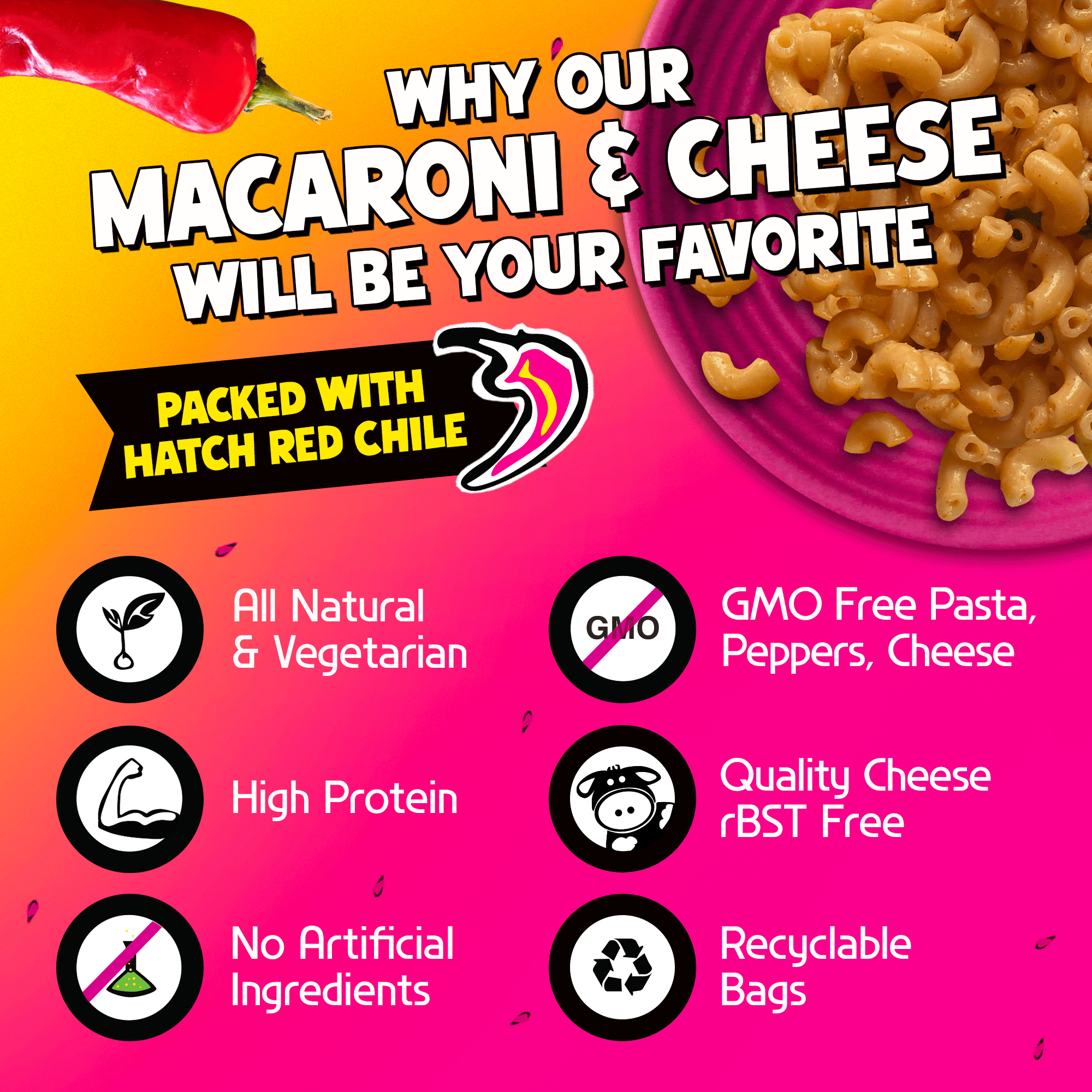 FishSki Provisions Macaroni and Cheese with Hatch Red Chile, Garlic Cheddar Cheese, 6 oz, 12 Packs