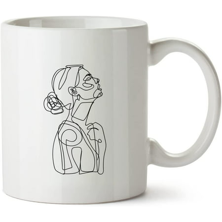 

Graphic Women Portrait Simple White Mug Novelty Mug 11 Oz Coffee Tea Funny For Women Men Ceramic White Great Gift Idea Cup