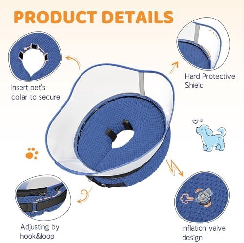 Raised Inflatable Dog Cone Alternative Collars for After Surgery, Dog Donut Collar After Surgery, Soft Pet Cone for Small Medium Large Dogs to Stop Licking Navy,S(Neck 7"-9.5")