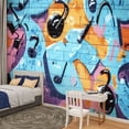 thumbnail image 2 of Peel and Stick Wallpaper Canvas Music Graffiti Abstract City Brick Wall Hip hop Murals Bar Ktv Modern Art Wall Mural Decor Self Adhesive and Removable 100in x 144in, 2 of 7