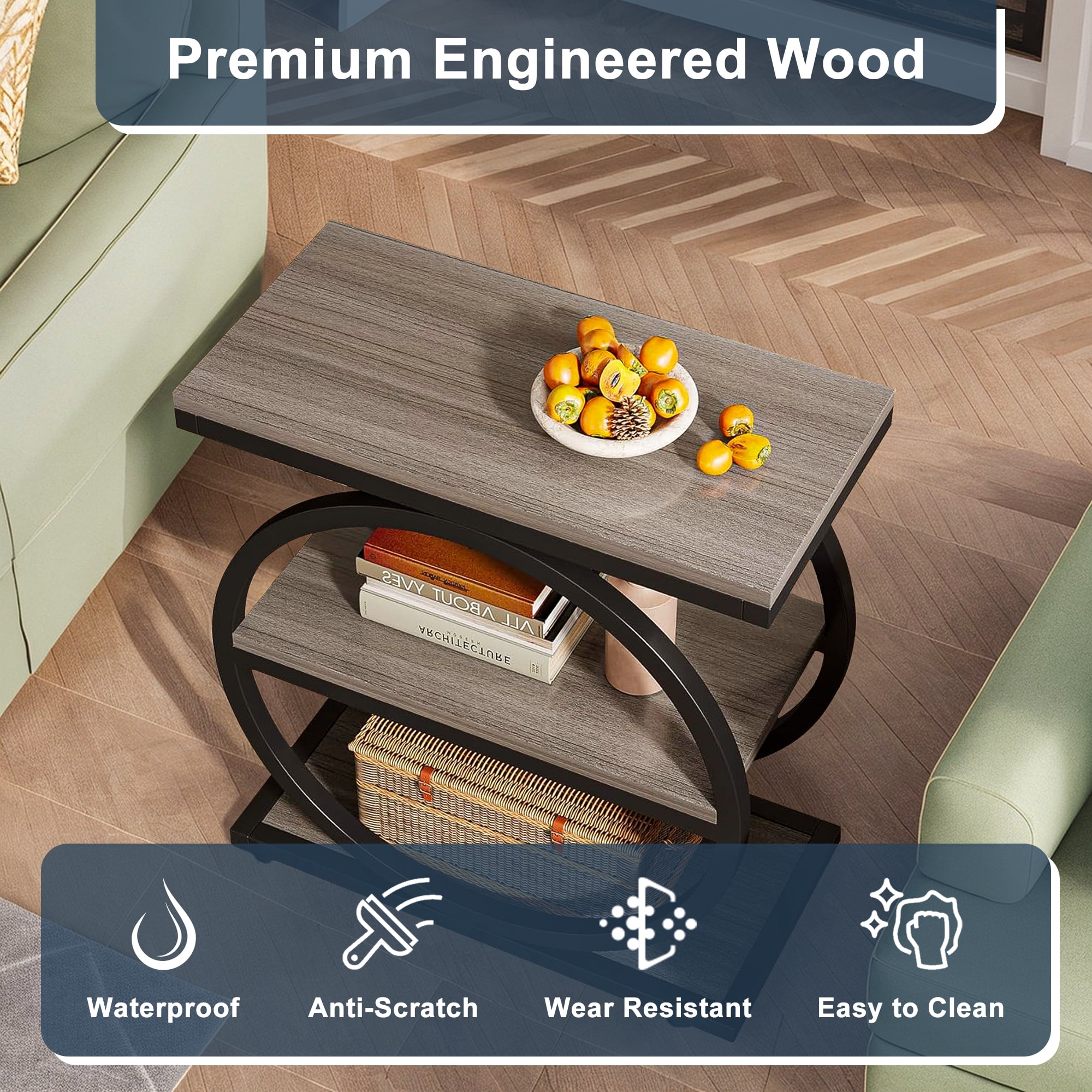 Demi Bonndustrial Console Table for Entryway, Farmhouse Sofa Tables Behind Couch, Rustic Wood and Metal Foyer Table with 3-Tier Shelves for Hallway Living Room, Gray