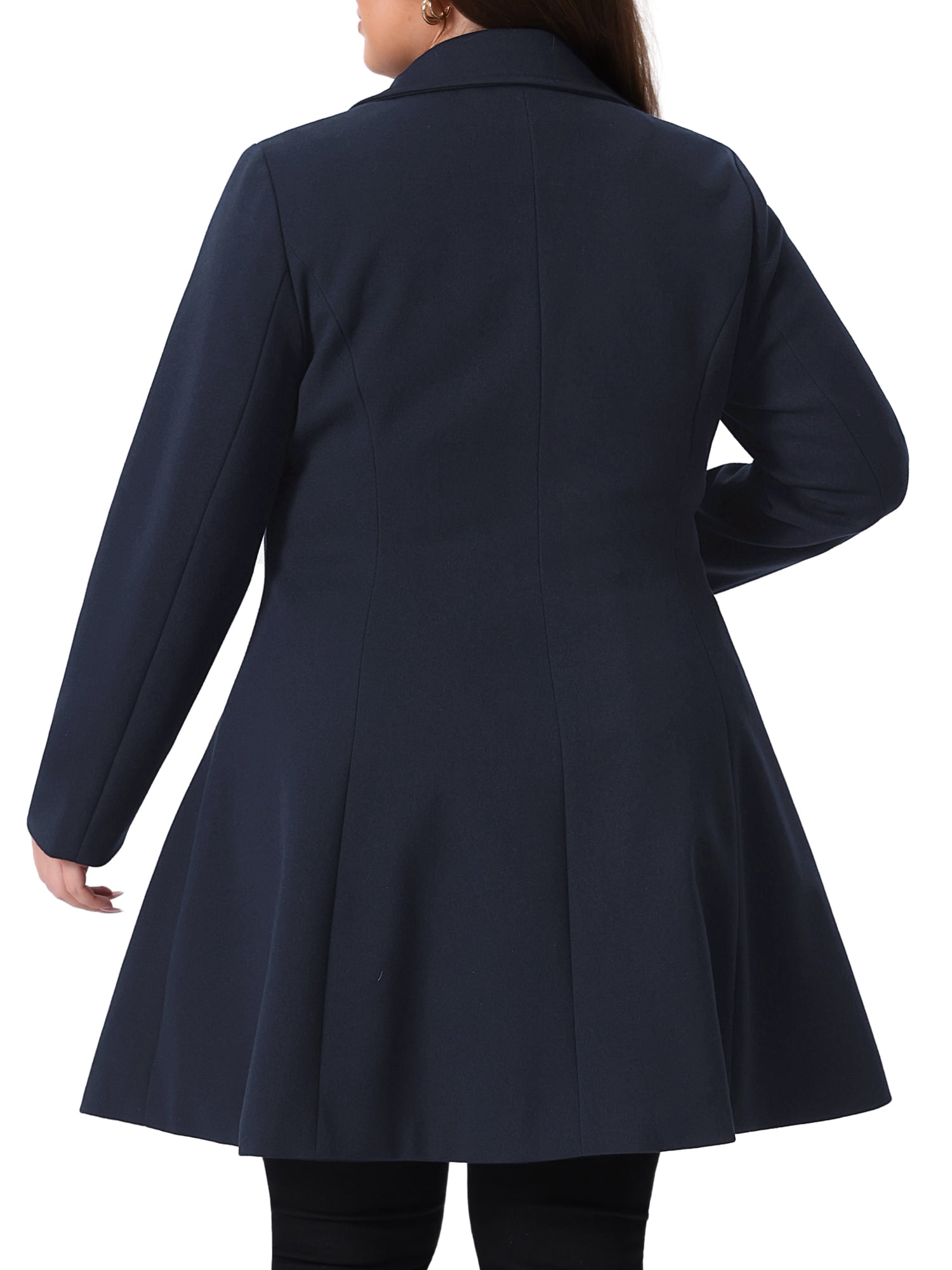 DARING DIVA Women's Plus Size Notch Lapel Double Breasted A Line Peacoat 2X Dark Blue