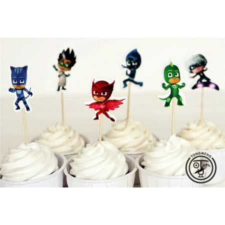 Spongebob Birthday Party Favors - 24 PJ Masks Picks Pics Cupcake Cake Birthday Party Favors Toppers