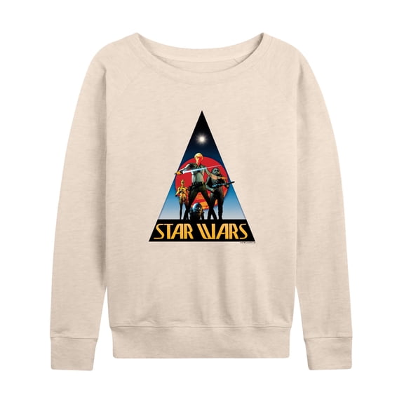 Star Wars - Retro Logo Women's Lightweight French Terry Wide Neck Long Sleeve Graphic Shirt