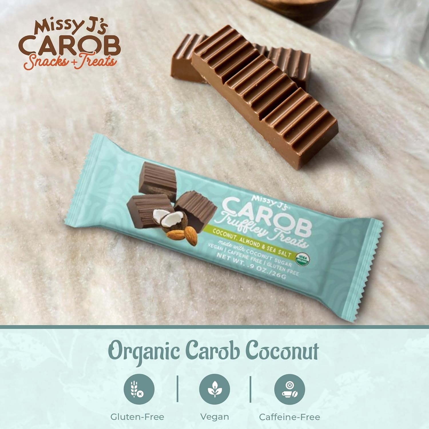 Missy J’s Organic Carob Coconut Almond and Sea Salt Truffley Treat Healthy Low Calorie Snack 12 Pack