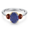 thumbnail image 3 of Gem Stone King 10K Two Tone Gold Blue Lapis and Red Garnet Engagement Ring for Women | 2.74 Cttw | Oval 9X7MM | Gemstone Birthstone | Size 5, 3 of 6