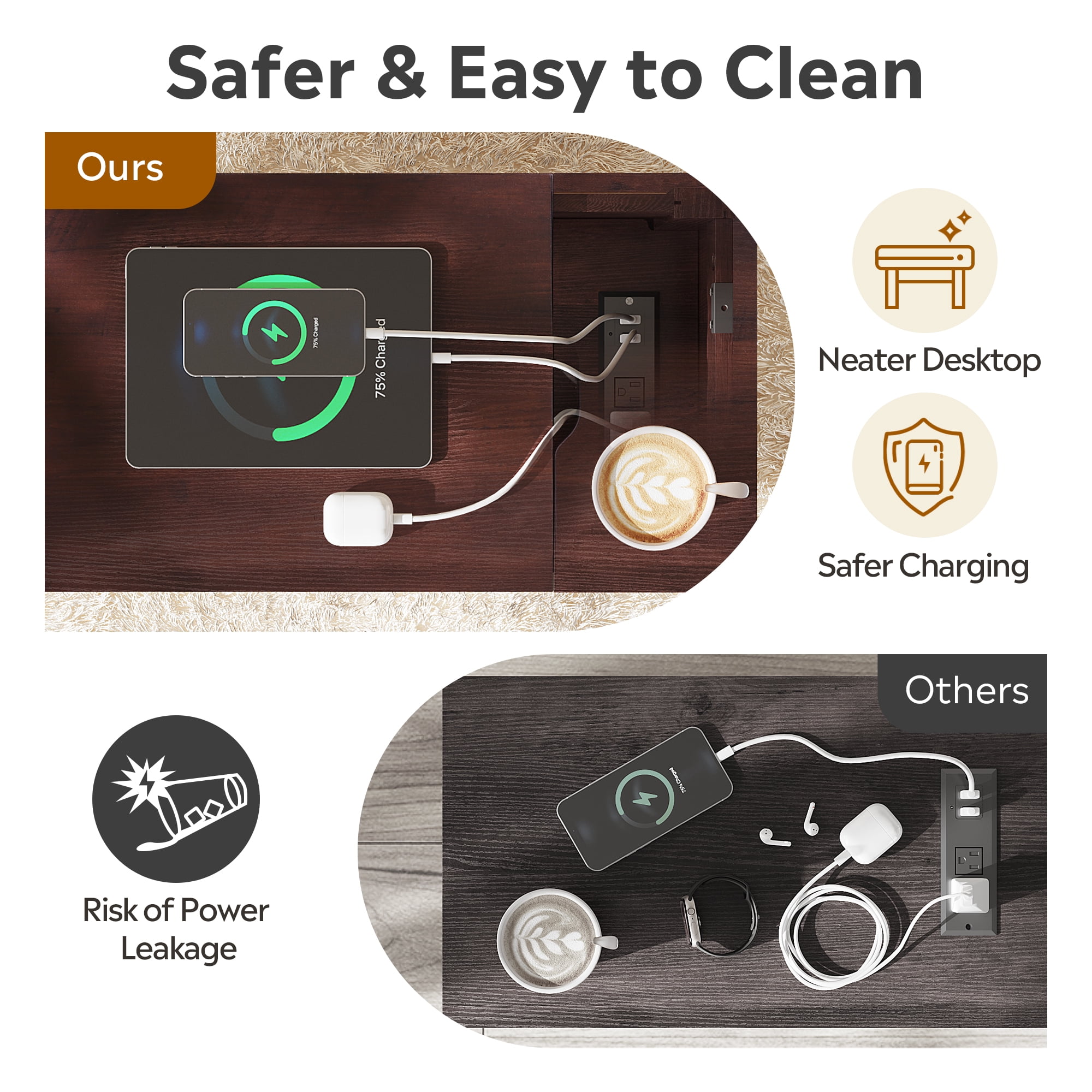 GALAXHERO End Table with Charging Station Narrow Side Table with Storage Night Stand with USB Ports and Outlets Small Wooden Cabinet for Living Room and Bedroom Espresso