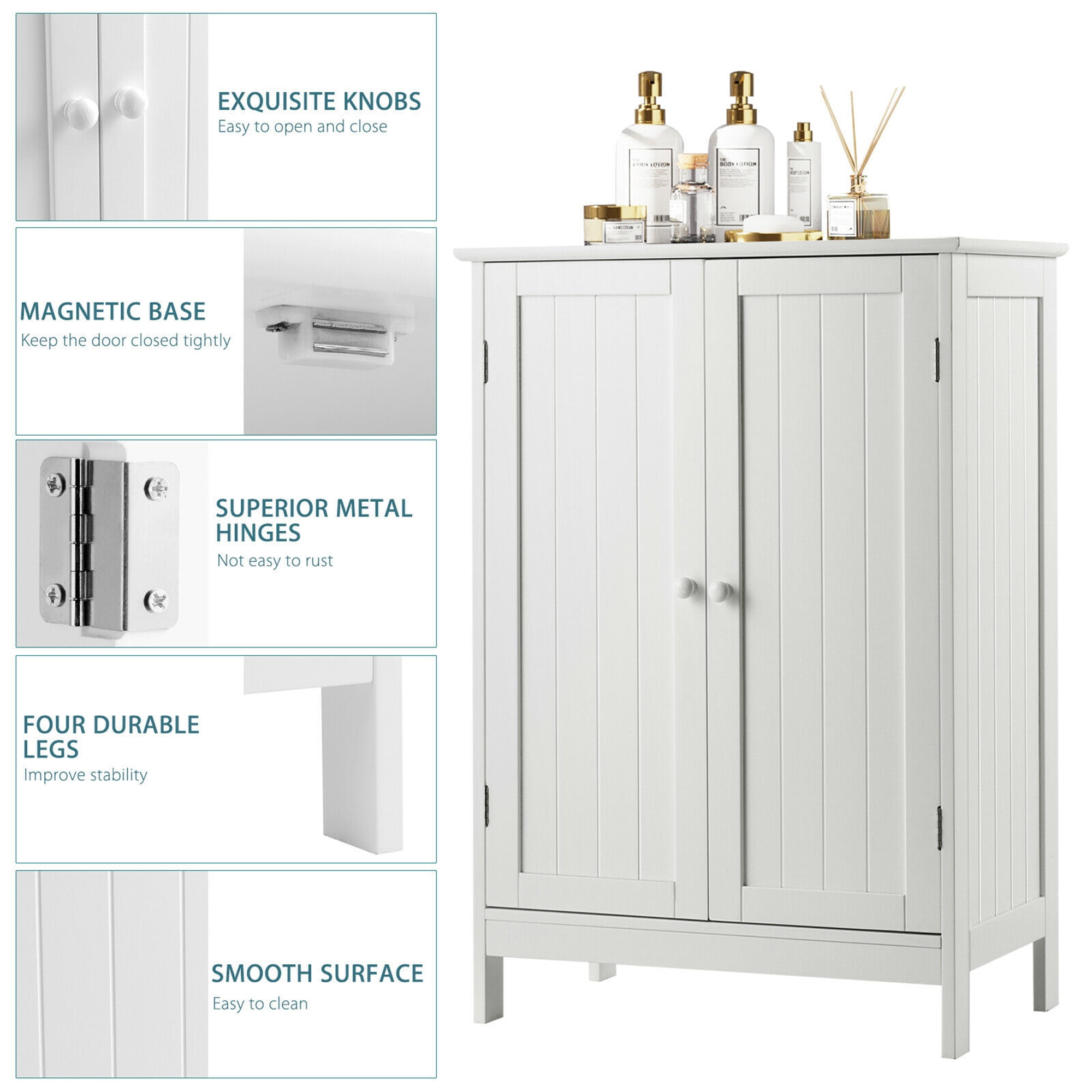 Gymax Door Kitchen Cupboard Bathroom Floor Storage Cabinet Double Shoe Cabinet White