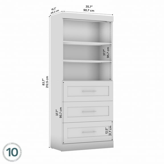 Bestar Pur 36W Closet Organizer with Drawers in Bark Gray - Engineered Wood
