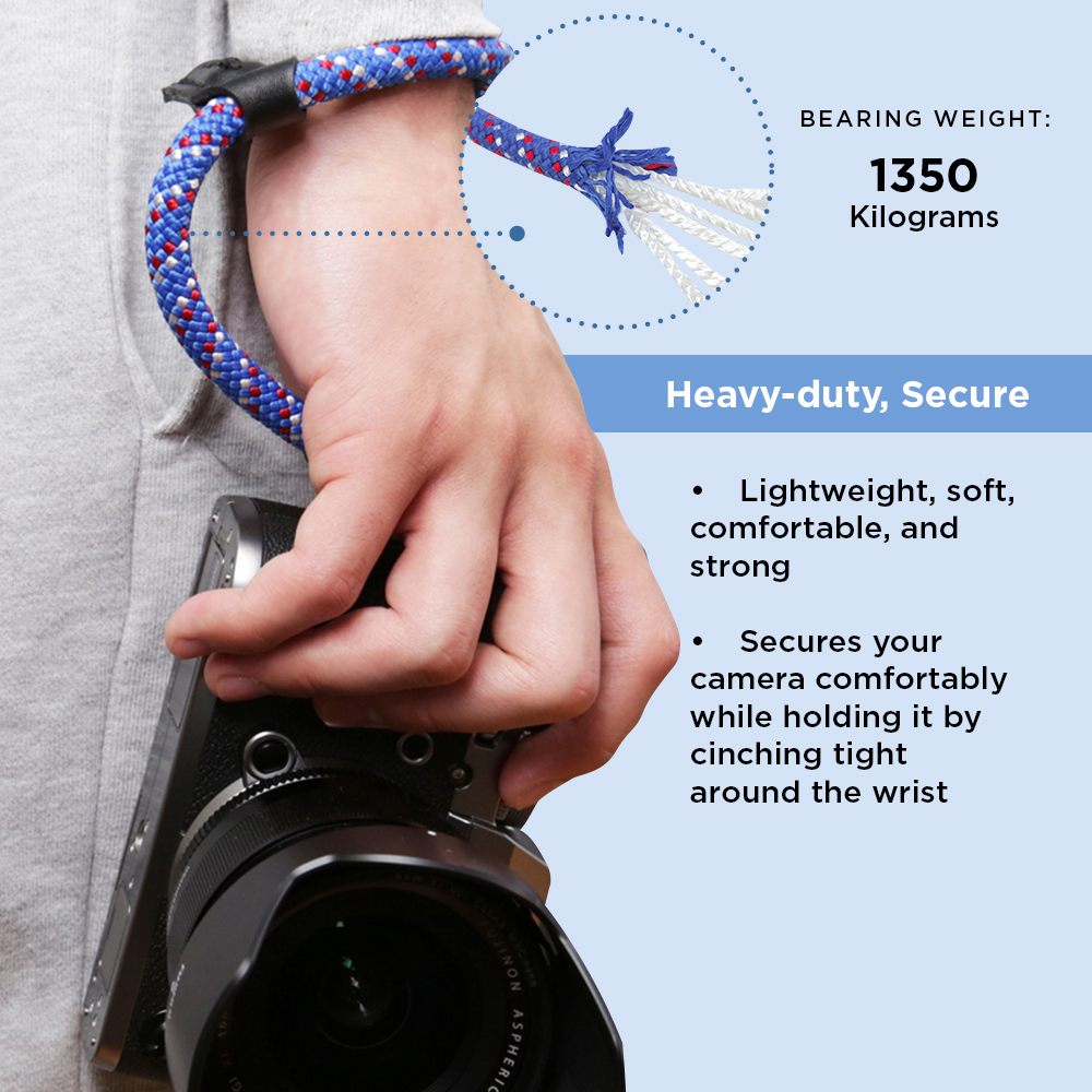 Foto&Tech Climbing Rope Camera Wrist Strap Quick Release Made in US Compatible with Sony A6600 A6500 A6400 A6000 A6300 A6100 A5100 A5000,RX1 R,RX1 R II,RX10,RX10 II,RX10 III,RX10 IV (34cm,Red/Blue/WT) - image 3 of 6