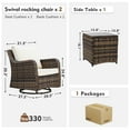 thumbnail image 4 of MEISSALIVVE 3 Pieces Patio Furniture Set, Rattan Conversation Set, Outdoor Swivel Rocker with Washable Cushions & Tempered Glass Tabletop (Brown), 4 of 8