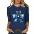 thumbnail image 2 of Craaazy Hanukkah Shirts for Women Athletic Casual Menorah Printed Round Neck 3/4 Sleeve T-shirts Gifts, 2 of 4